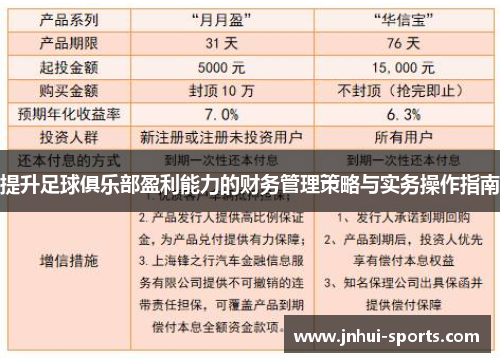 提升足球俱乐部盈利能力的财务管理策略与实务操作指南